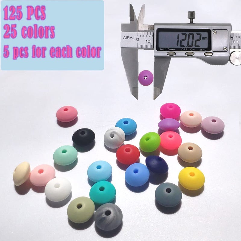 metulip 125 Pcs 12mm Silicone Abacus Beads Mix Color Lentil Beads Saucer Beads Loose Spacer Beads for Keychain Making Bracelet Necklace DIY Craft Beads Silicone Beads - Image 3